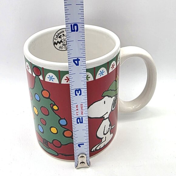 Peanuts Snoopy Christmas Tree Coffee Mug 60th Anniversary 2010 Tree Red Green - Picture 11 of 12